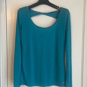 Avia Teal Long Sleeve Women's Tee with Low Scoop Back